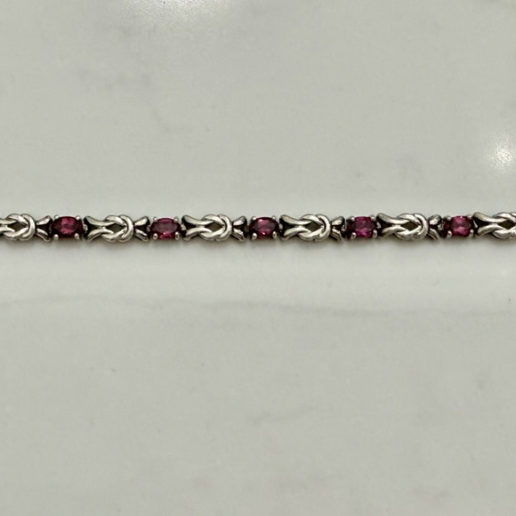 red faceted garnet sterling silver link bracelet vintage signed - Picture 3 of 10